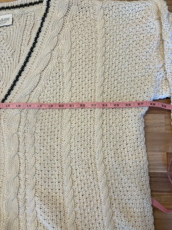 Taylor Swift Folklore Cream Cable Knit Cardigan with Black Trim and Star Elbows - Picture 14 of 16